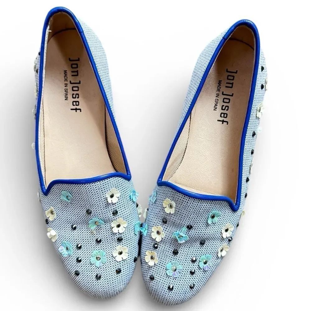 Jon Josef Designer Hand Crafted Blue Ballet Floral Ballet Flats